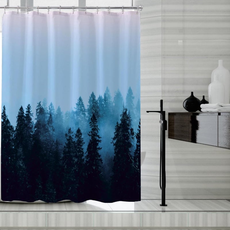 LLSCL Fabric Shower Curtain Liner with Magnets, Blue Forest Waterproof Hotel Quality, 72 x 72 Machine Washable - Image 1